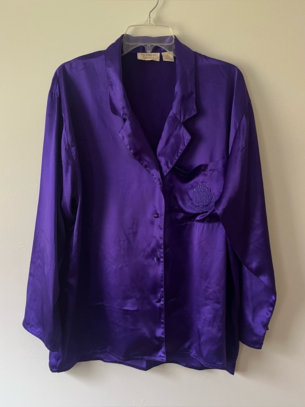 Vintage Victoria's Secret Gold Label Satin Sleep Shirt Large Purple Embroidered